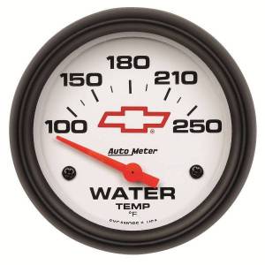 AutoMeter GAUGE WATER TEMP 2 5/8in. 100-250deg.F ELECTRIC CHEVY RED BOWTIE WHITE - 5837-00406