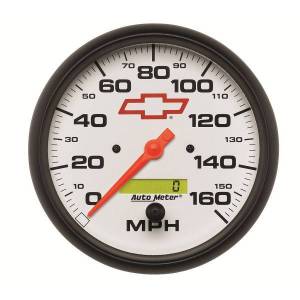AutoMeter GAUGE SPEEDOMETER 5in. 160MPH ELEC. PROGRAMMABLE CHEVY RED BOWTIE WHITE - 5889-00406