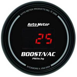 AutoMeter GAUGE VAC/BOOST 2 1/16in. 30INHG-30PSI DIGITAL BLACK DIAL W/RED LED - 6359
