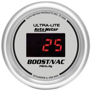 AutoMeter GAUGE VAC/BOOST 2 1/16in. 30INHG-30PSI DIGITAL SILVER DIAL W/RED LED - 6559