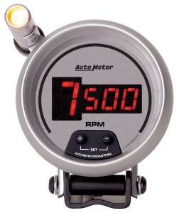 AutoMeter GAUGE TACH 3 3/4in. 10K RPM PEDESTAL W/QUICK-LITE DIGITAL SLVR W/RED LED - 6599