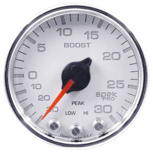 Autometer - AutoMeter GAUGE VAC/BOOST 2 1/16in. 30INHG-30PSI STEPPER MTR W/PK/WRN WHT/CHRME SPEK - P30211 - Image 3