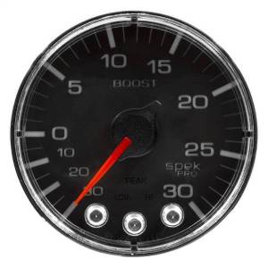 AutoMeter GAUGE VAC/BOOST 2 1/16in. 30INHG-30PSI STEPPER MTR W/PK/WRN BLK/CHRME SPEK - P302318