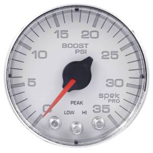 Autometer - AutoMeter GAUGE BOOST 2 1/16in. 35PSI STEPPER MOTOR W/PEAK/WARN WHT/CHROME SPEK-PRO - P303118 - Image 1