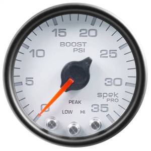 Autometer - AutoMeter GAUGE BOOST 2 1/16in. 35PSI STEPPER MOTOR W/PEAK/WARN WHITE/BLACK SPEK-PRO - P30312 - Image 1