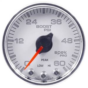 Autometer - AutoMeter GAUGE BOOST 2 1/16in. 60PSI STEPPER MOTOR W/PEAK/WARN WHT/CHRM SPEK-PRO - P30411 - Image 1