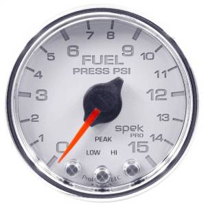 Autometer - AutoMeter GAUGE FUEL PRESS 2 1/16in. 15PSI STEPPER MOTOR W/PEAK/WARN WHT/CHRM SPEK - P31511 - Image 1
