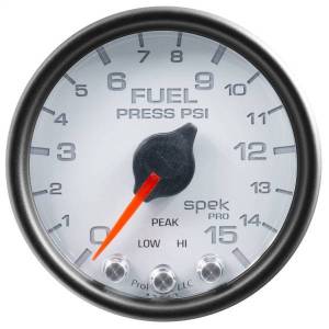 Autometer - AutoMeter GAUGE FUEL PRESS 2 1/16in. 15PSI STEPPER MOTOR W/PEAK/WARN WHT/BLK SPEK - P31512 - Image 1