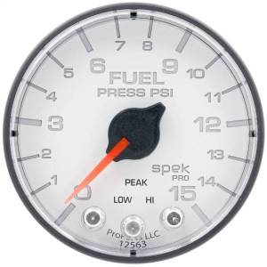 Autometer - AutoMeter GAUGE FUEL PRESS 2 1/16in. 15PSI STEPPER MOTOR W/PEAK/WARN WHT/BLK SPEK - P315128 - Image 1