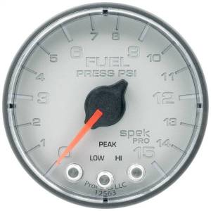 AutoMeter GAUGE FUEL PRESS 2 1/16in. 15PSI STEPPER MOTOR W/PEAK/WARN SLVR/BLK SPEK - P315228
