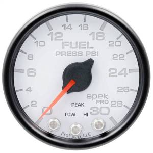 AutoMeter GAUGE FUEL PRESS 2 1/16in. 30PSI STEPPER MOTOR W/PEAK/WARN WHT/BLK SPEK - P31612