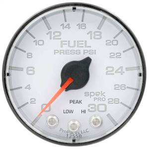 AutoMeter GAUGE FUEL PRESS 2 1/16in. 30PSI STEPPER MOTOR W/PEAK/WARN WHT/BLK SPEK - P316128