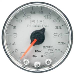 AutoMeter GAUGE FUEL PRESS 2 1/16in. 30PSI STEPPER MOTOR W/PEAK/WARN SLVR/CHRM SPEK - P31621