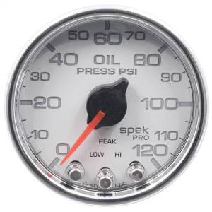 AutoMeter GAUGE OIL PRESS 2 1/16in. 120PSI STEPPER MOTOR W/PEAK/WARN WHT/CHRM SPEK - P32511