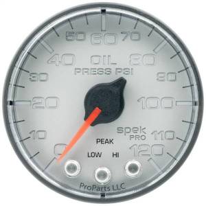 AutoMeter GAUGE OIL PRESS 2 1/16in. 120PSI STEPPER MOTOR W/PEAK/WARN SLVR/BLK SPEK - P325228