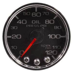 AutoMeter GAUGE OIL PRESS 2 1/16in. 120PSI STEPPER MOTOR W/PEAK/WARN BLK/CHRM SPEK - P32531