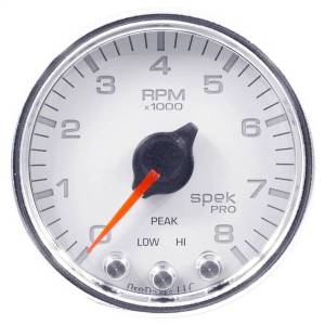 AutoMeter GAUGE TACH 2 1/16in. 8K RPM W/SHIFT LIGHT/PEAK MEM WHT/CHRM SPEK-PRO - P33411