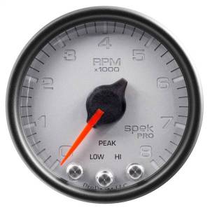 AutoMeter GAUGE TACH 2 1/16in. 8K RPM W/SHIFT LIGHT/PEAK MEM SLVR/BLK SPEK-PRO - P33422