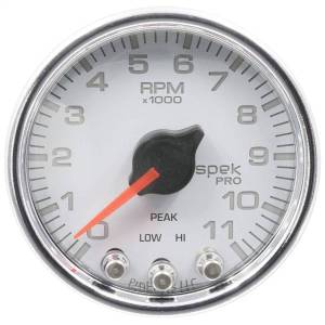 AutoMeter GAUGE TACH 2 1/16in. 11K RPM W/SHIFT LIGHT/PEAK MEM WHT/CHRM SPEK-PRO - P33611