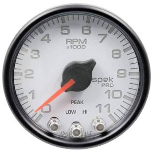 AutoMeter GAUGE TACH 2 1/16in. 11K RPM W/SHIFT LIGHT/PEAK MEM WHT/BLK SPEK-PRO - P33612