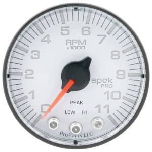 AutoMeter GAUGE TACH 2 1/16in. 11K RPM W/SHIFT LIGHT/PEAK MEM WHT/BLK SPEK-PRO - P336128