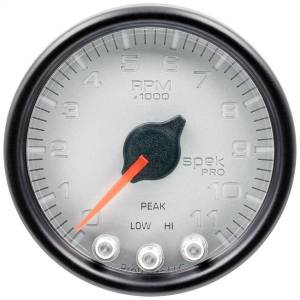 Autometer - AutoMeter GAUGE TACH 2 1/16in. 11K RPM W/SHIFT LIGHT/PEAK MEM SLVR/BLK SPEK-PRO - P33622 - Image 1