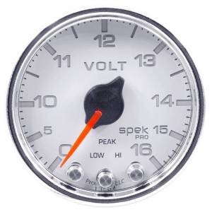 AutoMeter GAUGE VOLTMETER 2 1/16in. 16V STEPPER MOTOR W/PEAK/WARN WHT/CHRM SPEK-PRO - P34411