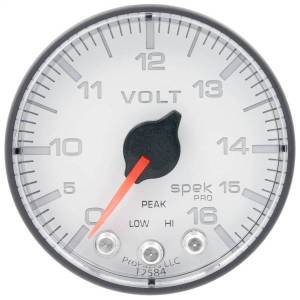 AutoMeter GAUGE VOLTMETER 2 1/16in. 16V STEPPER MOTOR W/PEAK/WARN WHT/BLK SPEK-PRO - P344128