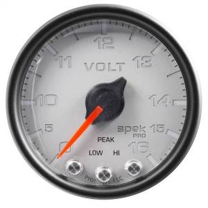 AutoMeter GAUGE VOLTMETER 2 1/16in. 16V STEPPER MOTOR W/PEAK/WARN SLVR/BLK SPEK-PRO - P34422