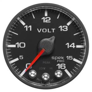 AutoMeter GAUGE VOLTMETER 2 1/16in. 16V STEPPER MOTOR W/PEAK/WARN BLK/BLK SPEK-PRO - P344328