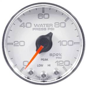 Autometer - AutoMeter GAUGE WATER PRESS 2 1/16in. 120PSI STEPPER MOTOR W/PEAK/WARN WHT/CHRM SPEK - P34511 - Image 1