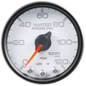 AutoMeter GAUGE WATER PRESS 2 1/16in. 120PSI STEPPER MOTOR W/PEAK/WARN WHT/BLK SPEK - P34512
