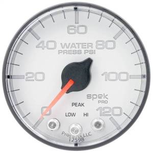 AutoMeter GAUGE WATER PRESS 2 1/16in. 120PSI STEPPER MOTOR W/PEAK/WARN WHT/BLK SPEK - P345128