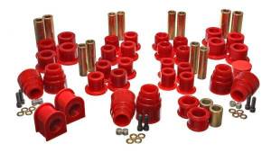 Energy Suspension Hyper-Flex System Red Incl.Front/Rear Leaf Spring Bushings Front Sway Bar/Track Arm Bushings Rear Overload Spring Snubbers Front/Rear Axle Bump Stops Perf. Polyurethane - 4.18120R
