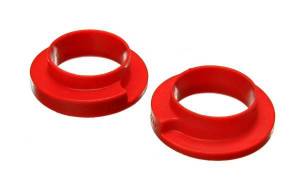Energy Suspension Coil Spring Isolator Set Red ID 2 1/8 in. Lip OD 2.25 in. OD 3.25 in. H-1 in. 5/8 in. Riser Height Performance Polyurethane - 9.6117R