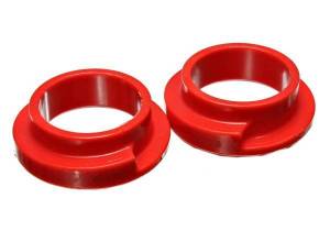 Energy Suspension Coil Spring Isolator Set Red ID 2 1/8 in. Lip OD 2.5 in. OD 3.25 in. H-1 in. 5/8 in. Riser Height Performance Polyurethane - 9.6119R
