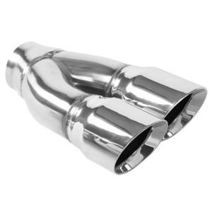 MagnaFlow Tip Stainless Double Wall Round Dual Outlet Polished 3in DIA 2.25in Inlet 9.75in Length - 35227