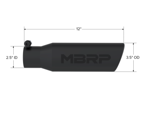 MBRP Exhaust - MBRP Exhaust Tip3in. O.D. Angled Rolled End 2in. inlet 12in. Length. BLK. - T5113BLK - Image 2