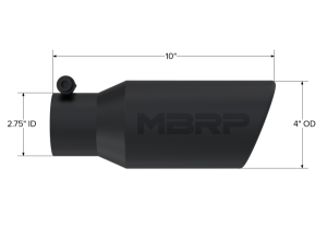 MBRP Exhaust - MBRP Exhaust Tip4in. O.D. Angled Rolled End 2 3/4in. inlet 10in. lengthBLK. - T5157BLK - Image 2