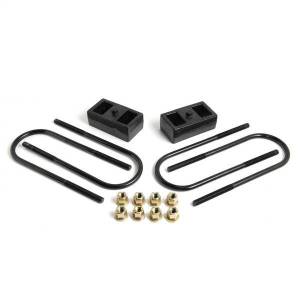 ReadyLift Rear Block Kit 2 in. Cast Iron Blocks Incl. Integrated Locating Pin E-Coated U-Bolts Nuts/Washers For Use w/o Top Mounted Overloads - 66-1202
