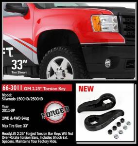 Ready Lift - ReadyLift Front Leveling Kit 2.25 in. Lift w/Forged Torsion Keys/Shock Extensions/All Hardware Black Finish Allows Up To 33 in. Tire - 66-3011 - Image 2